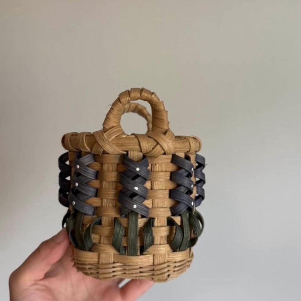 Handmade Woven Basket Small Brown Green Black Decorative Storage Farmhouse